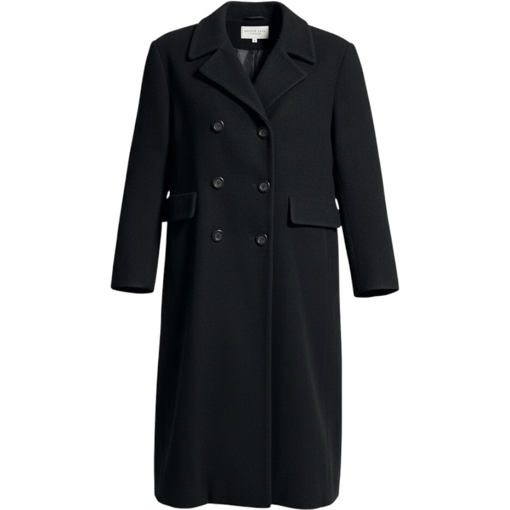 Andrea Brem Wool Coat Women 6 Black Double Breasted Long Trench Long Classic Vtg